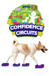 Confidence Circuits course by Absolute Dogs – animated badge with dog walking across raised platforms to build bravery and body awareness.